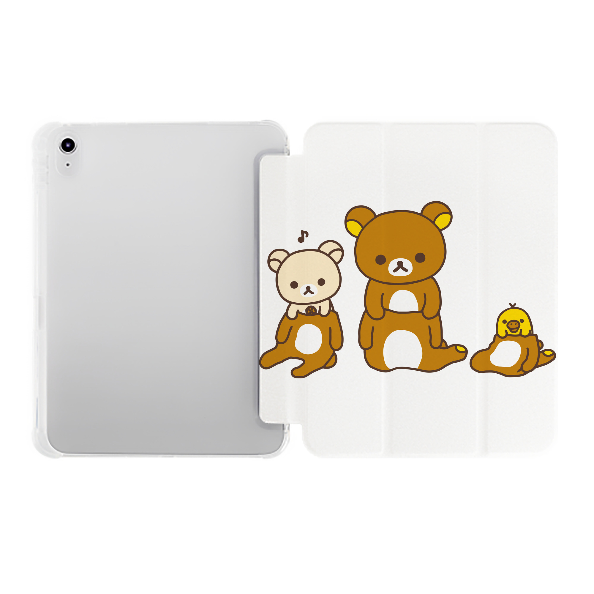 （画像用） リラックマ リラックマ キイロイトリ Rilakkuma Korilakkuma Kiiroitori IPad ケース ペン収納付き 三つ折りスタンド PUレザー×シリコン 対応機種9.5/10.5/10.9インチ